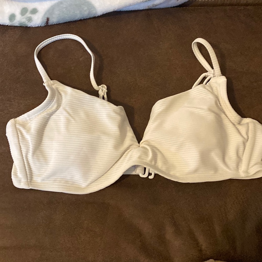 White v cut ribbed bikini top